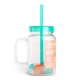 Pohár so slamkou - zelený - 4 ks chladiacich ľadových kociek, 550 ml, 17 x 7,5 x 13,5 cm
