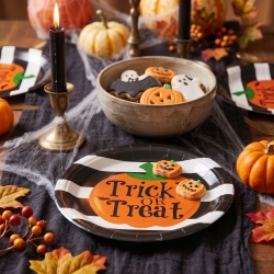 Halloweenový papierový tanier - tekvica - okrúhly - 23 cm - 8 ks / balenie