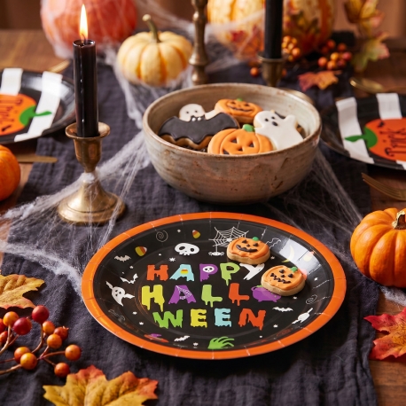 Halloweenový papierový tanier - "Happy Halloween" - okrúhly - 23 cm - 8 ks / balenie