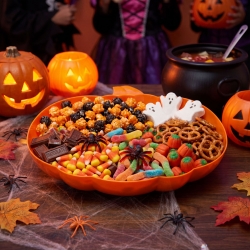 Halloweenová servírovacia miska - tekvica - oranžová - plast - 30 x 27 cm