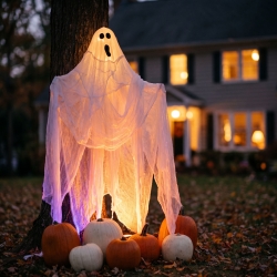 Halloween dekorácia - strašidelná látka - 2,15 x 1,52 m - biela