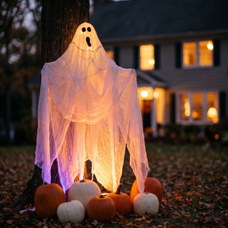 Halloween dekorácia - strašidelná látka - 2,15 x 1,52 m - biela