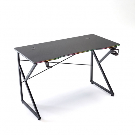 Herný stôl - 120 x 60 x 75 cm - RGB LED, USB, držiak na pohár, držiak na slúchadlá, 15 mm MDF-čierny