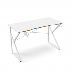Herný stôl - 120 x 60 x 75 cm - RGB LED, USB, držiak na pohár, držiak na slúchadlá, 15 mm MDF-biely