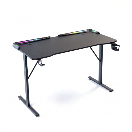 Herný stôl - 120 x 60 x 75 cm - RGB LED, USB, držiak na pohár, držiak na slúchadlá, karbónový-čierny