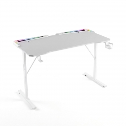 Herný stôl - 120 x 60 x 75 cm - RGB LED, USB, držiak na pohár, držiak na slúchadlá, karbónový-biely